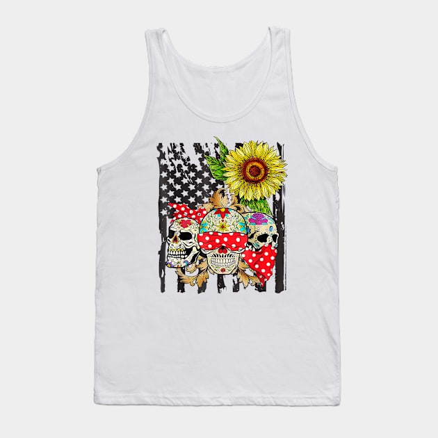 Sugar Skull American Flag Sunflower Floral Tank Top by VincenGleqa